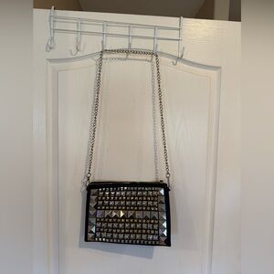 JustFab silver gold studded crossbody clutch purse zip top  punk, goth y2k